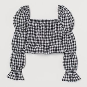 H&M Divided Size Small Puff Long Sleeve Crop Top in Checker Check Gingham HM